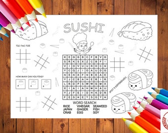 Coloring placemat Popular printables Educational activity Educational printables Educational activities Sunday funday Sushi gifts