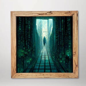 Matrix-inspirerad Neon Code — Cyberpunk Sci-Fi-väggkonst, direktutskrivbar