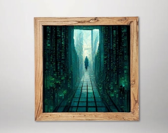 Matrix-inspirierter Neon Code — Cyberpunk Sci-Fi Wandkunst, sofort druckbar