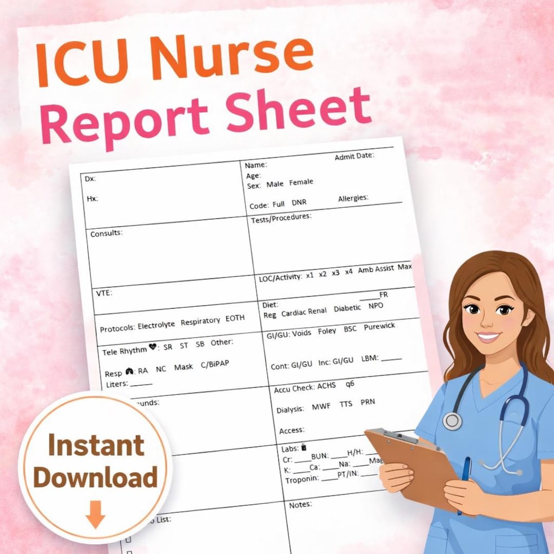 ICU Nurse Report Sheet | Patient Handoff Template (digital Download) - Etsy