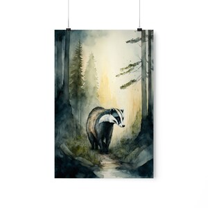 Nursery decor woodland, young badger wall art, tree nursery decor, adventure theme nursery, forest, sage green, beige, woodland animals