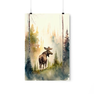 Nursery decor woodland, moose spring wall art, tree nursery decor, adventure theme nursery, forest, sage green, beige, woodland animals