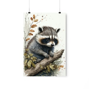 Nursery decor woodland, baby raccoon wall art, tree nursery decor, adventure theme nursery, forest, sage green, beige, woodland animals
