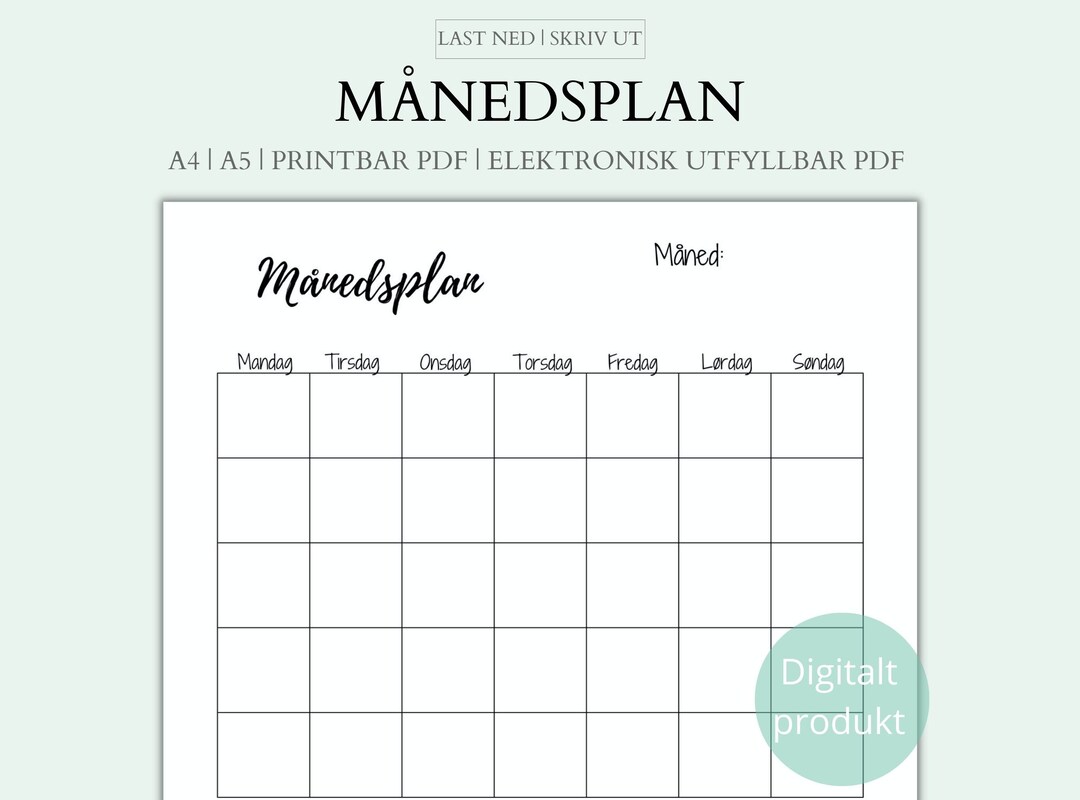 Månedsplan, Månedsagenda, Udatert Månedskalender, Produktivitetsplanlegger,  Utskrift Eller Elektronisk Utfylling - Etsy, image size:1080x800