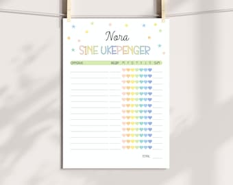 Skjema for ukepenger for barn, motivasjon for husarbeid, ukelønn