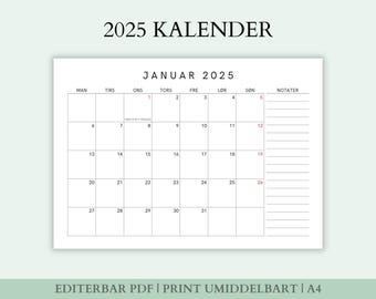 Calendrier 2025, Månedsplan, rsplan, Produktivitetsplanlegger, Utskrift