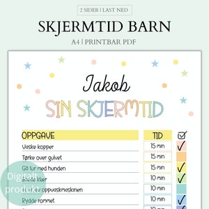 Skjermtid barn, Motivasjon for husarbeid, Kalender