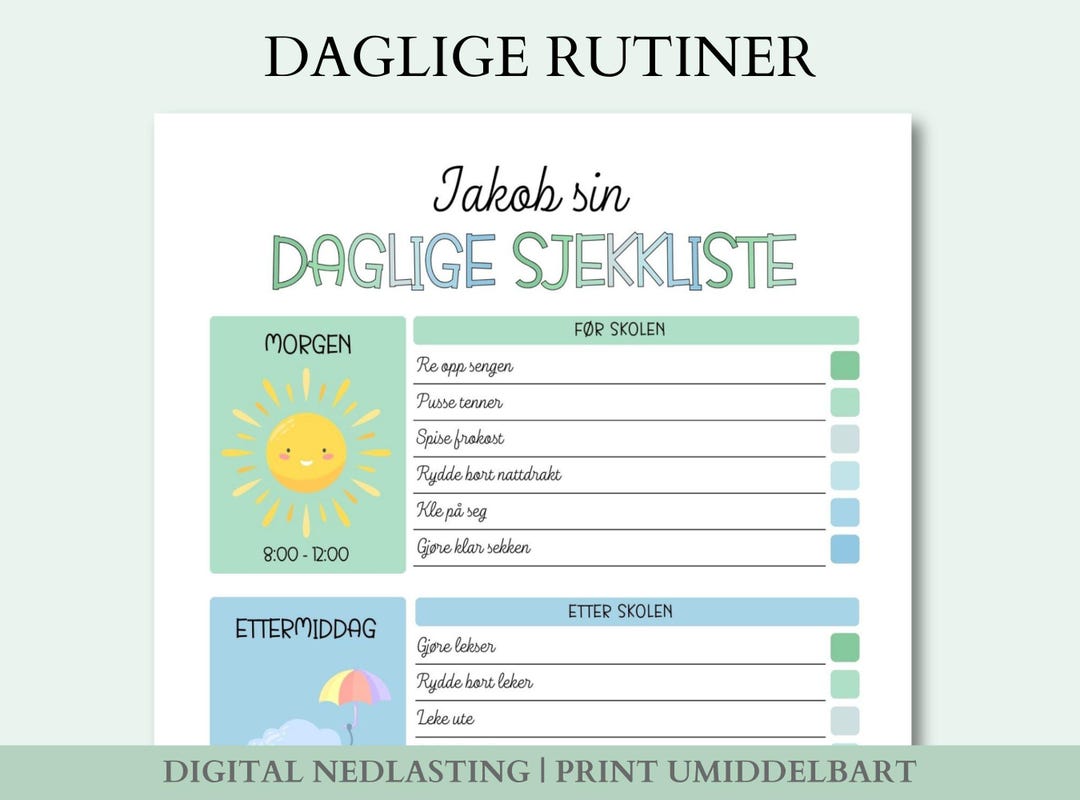 l-re-barn-rutiner-skjema-for-oppgaver-og-husarbeid-pdf-a4-norsk-etsy