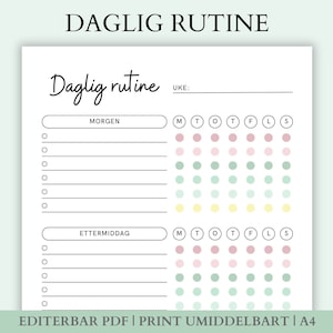 Skjema for Daglige Rutiner, Sjekkliste, Morgenrutiner - Etsy