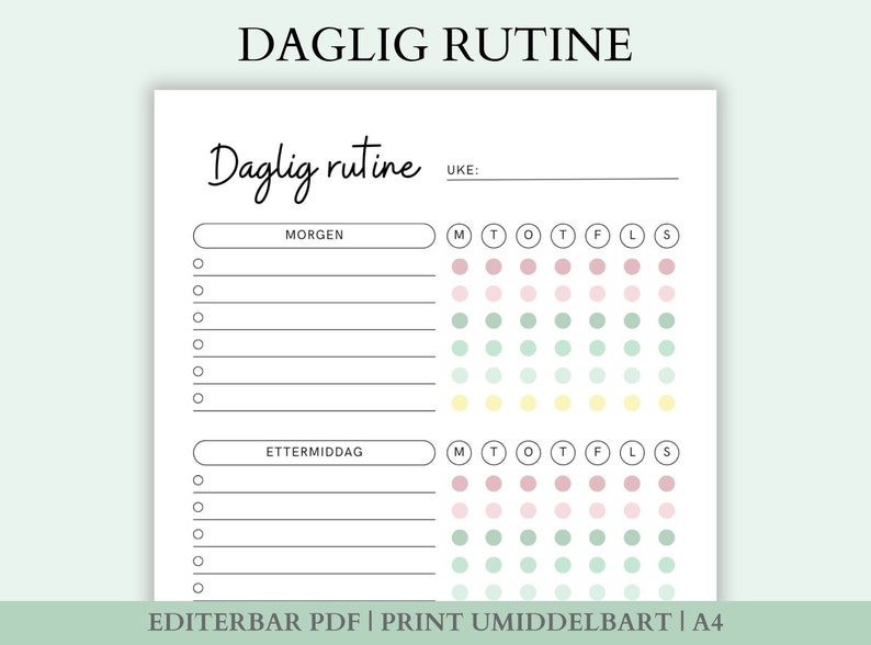 Faste Rutiner Skjema for Daglige Rutiner, Sjekkliste, Morgenrutiner - Etsy
