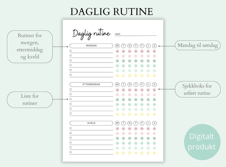 Skjema for Daglige Rutiner, Sjekkliste, Morgenrutiner - Etsy
