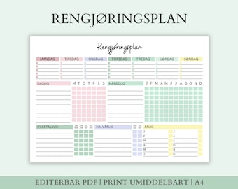 Skjema for rengjøring, sjekkliste husarbeid, nordisch