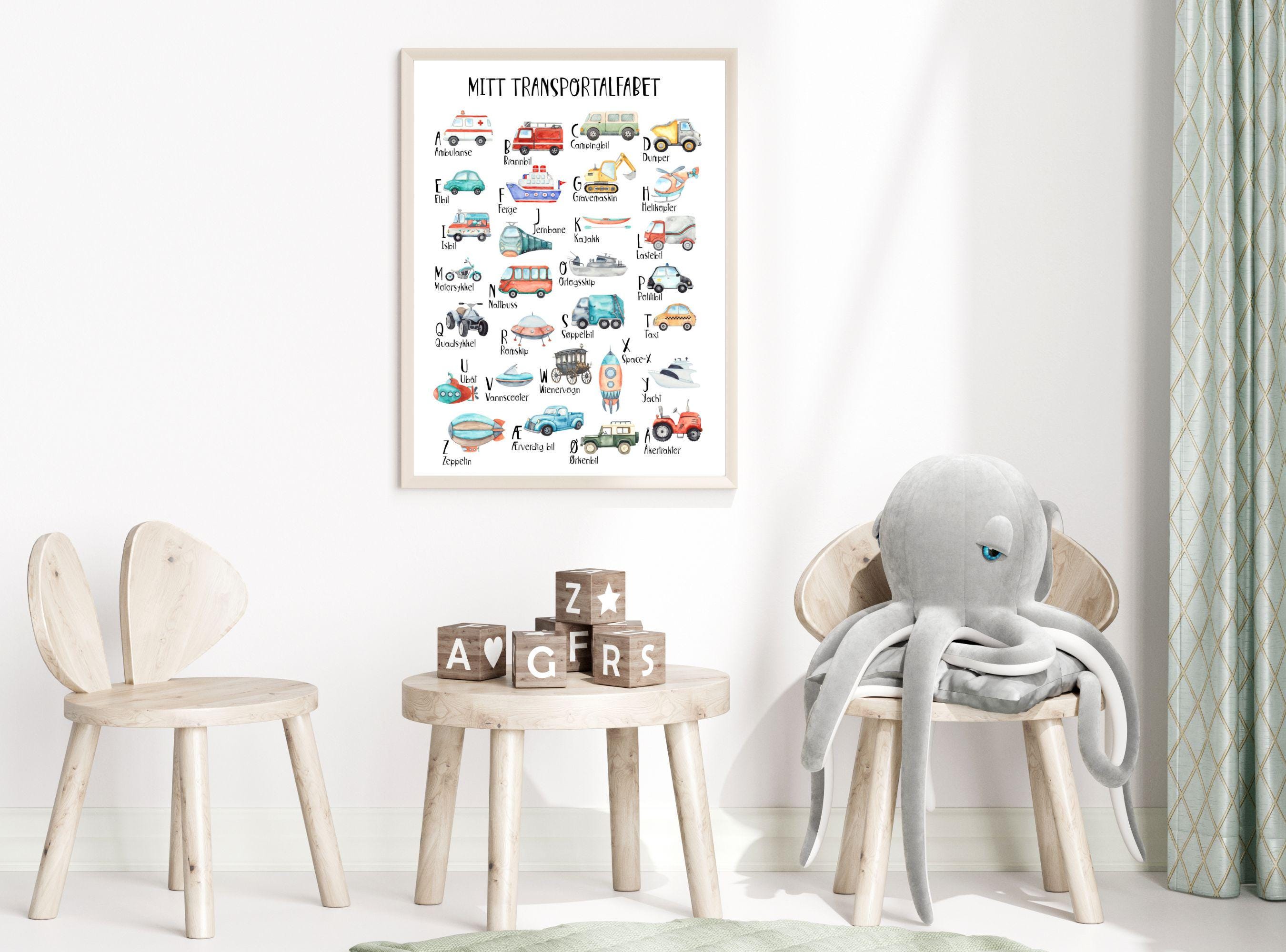 Norsk Alfabet Plakat Med Transport | Digital ABC Med Kjøretøy, Maskiner ...