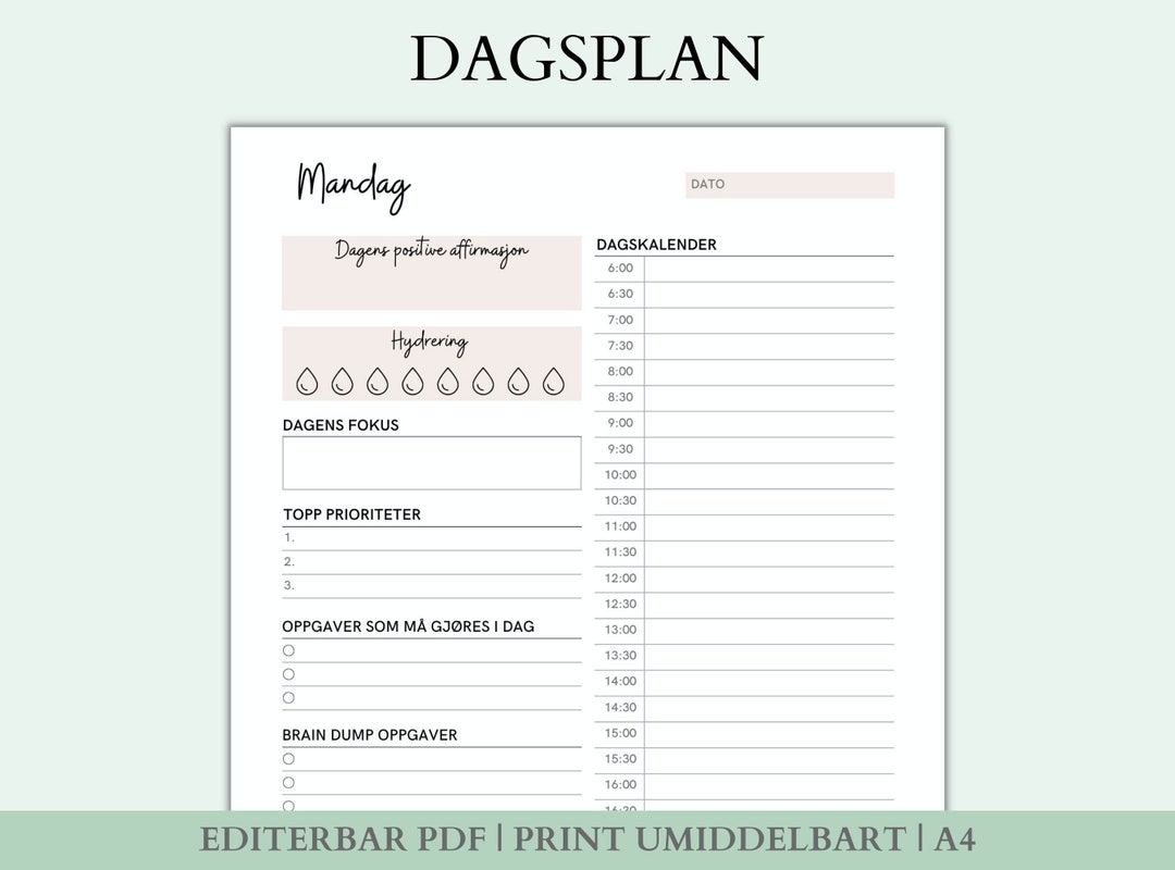 DAGSPLAN, Kalender, Daglig to Do List - Etsy