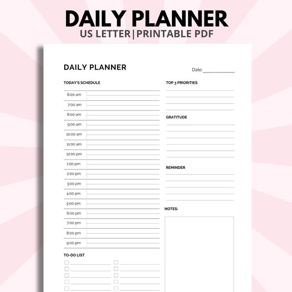 Daily Planner Printable, Hourly Planner,  Time Blocking PDF, Day Schedule Template, Work Day Schedule, 30 Minute Schedule,To do list