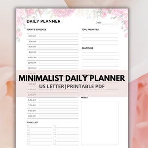 Planificador diario, Planificador imprimible, Horario diario, Organizador diario, Planificador escolar, Lista de tareas pendientes, Floral, Tamaño de carta, Ideas de regalos para ella