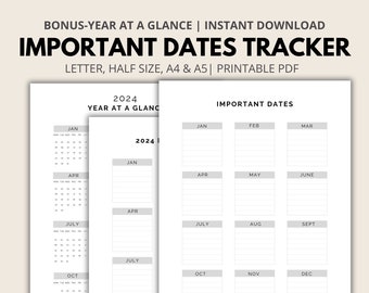 Suivi des dates importantes, planificateur annuel, organisateur de calendrier, rappel d’événement, suivi d’anniversaire, planificateur d’anniversaire, aperçu de l’année