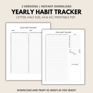 Yearly Habit Tracker, Habit Tracker Template, Habit Challenge, A4/A5/Letter/Half, Instant Download, Routing Checklist