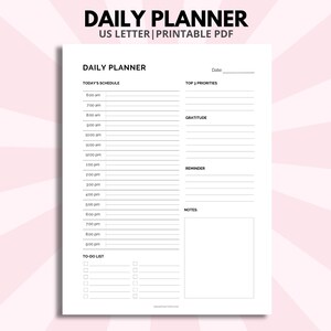 Planificador Diario, Planificador Imprimible, Horario Diario, Organizador Diario, Planificador Escolar, Lista de Tareas, Planificador Imprimible -Tamaño Carta
