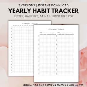 Yearly Habit Tracker Printable, Habit Tracker Template, Routine Checklist, Habit Challenge, A4/A5/Letter/Half, Instant Download