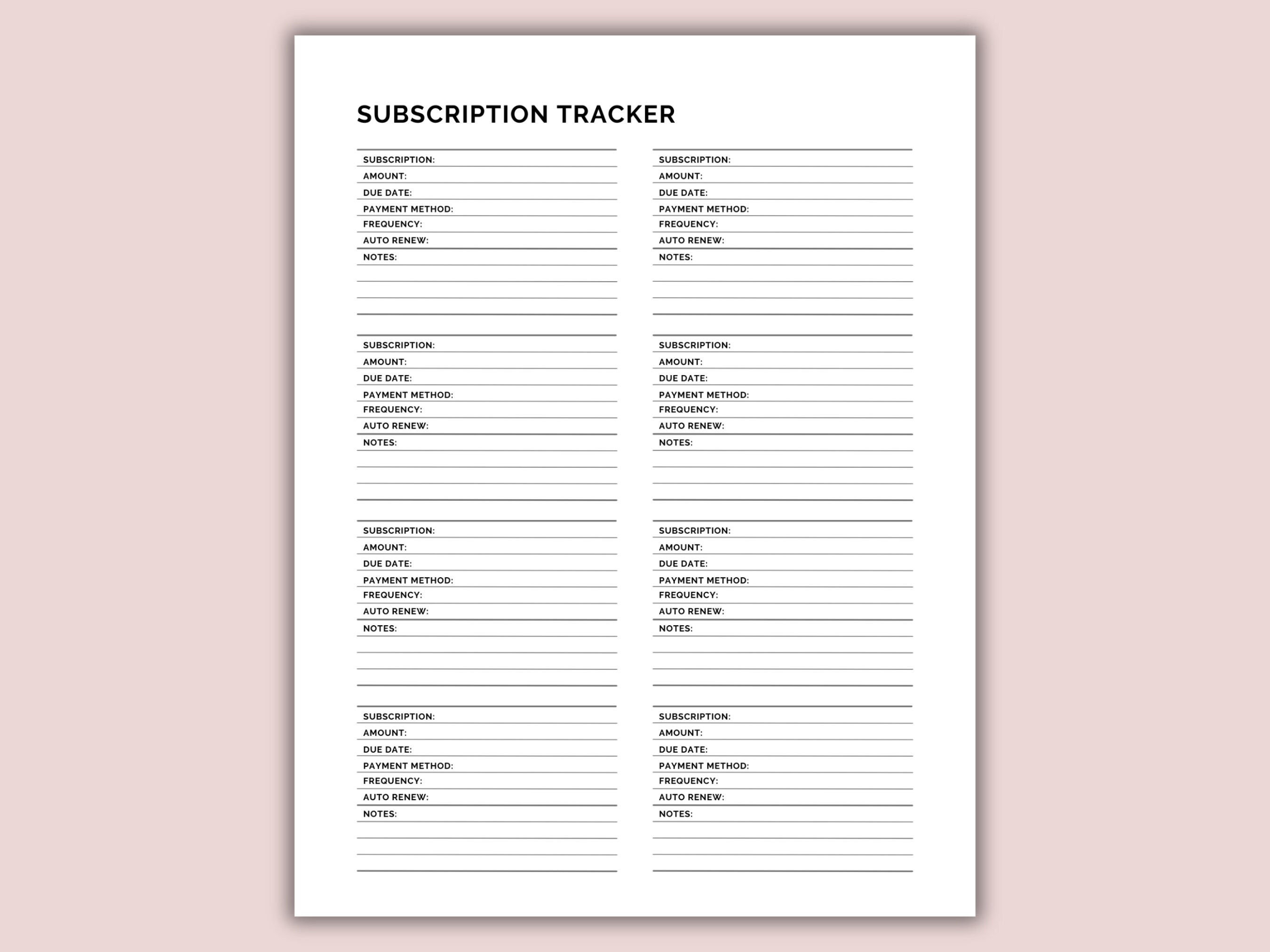 Subscription Tracker Printable, Budget Template (A4, A5, US Letter) - Etsy