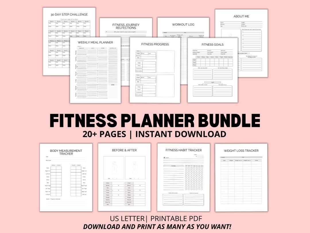 Fitness Planner Printable Bundle, Weight Loss Tracker, Daily Workout ...
