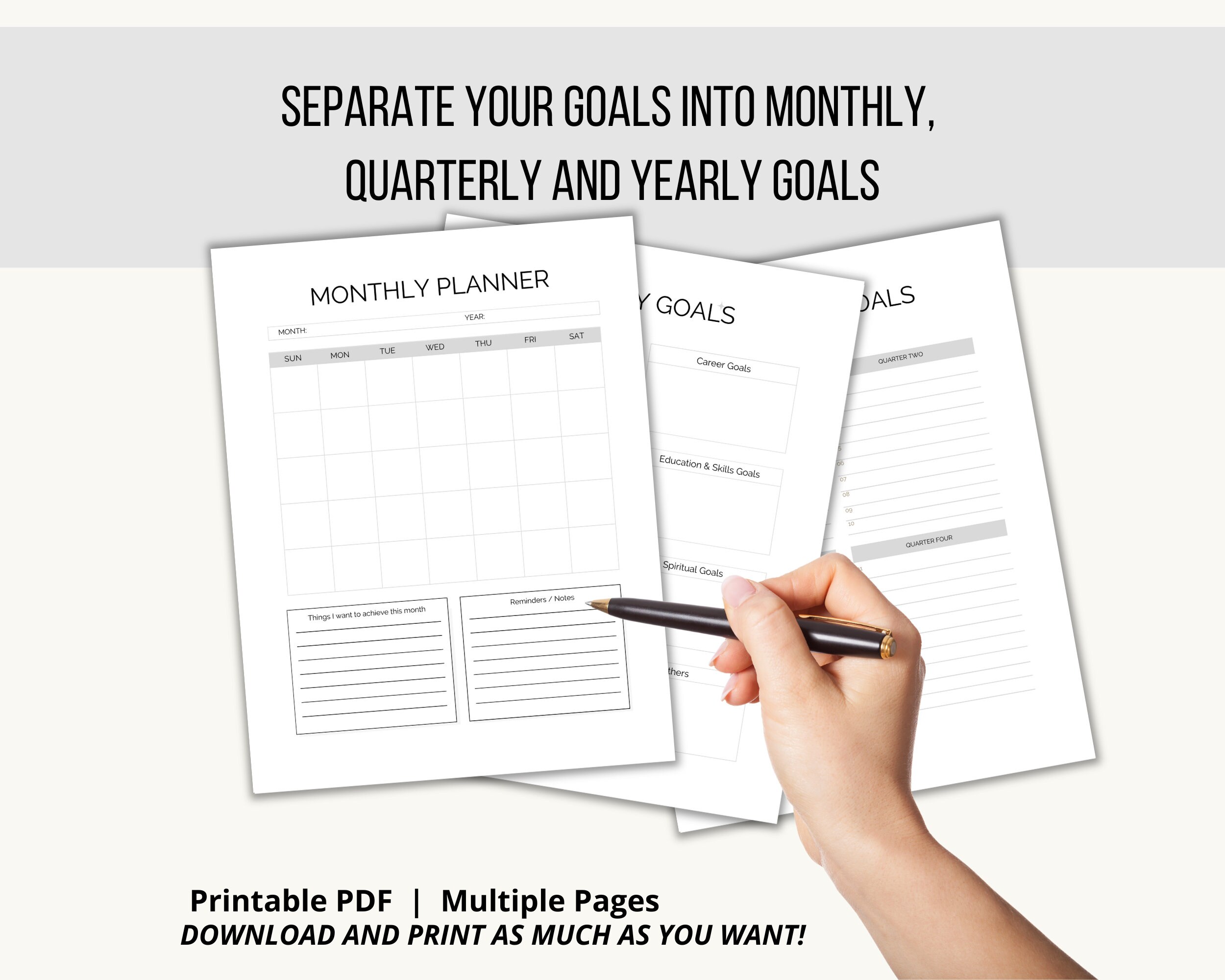 Goal Planner Printable, Quarterly Goal Planner Printable, Goal Setting Plan, 3 Month Planner ...