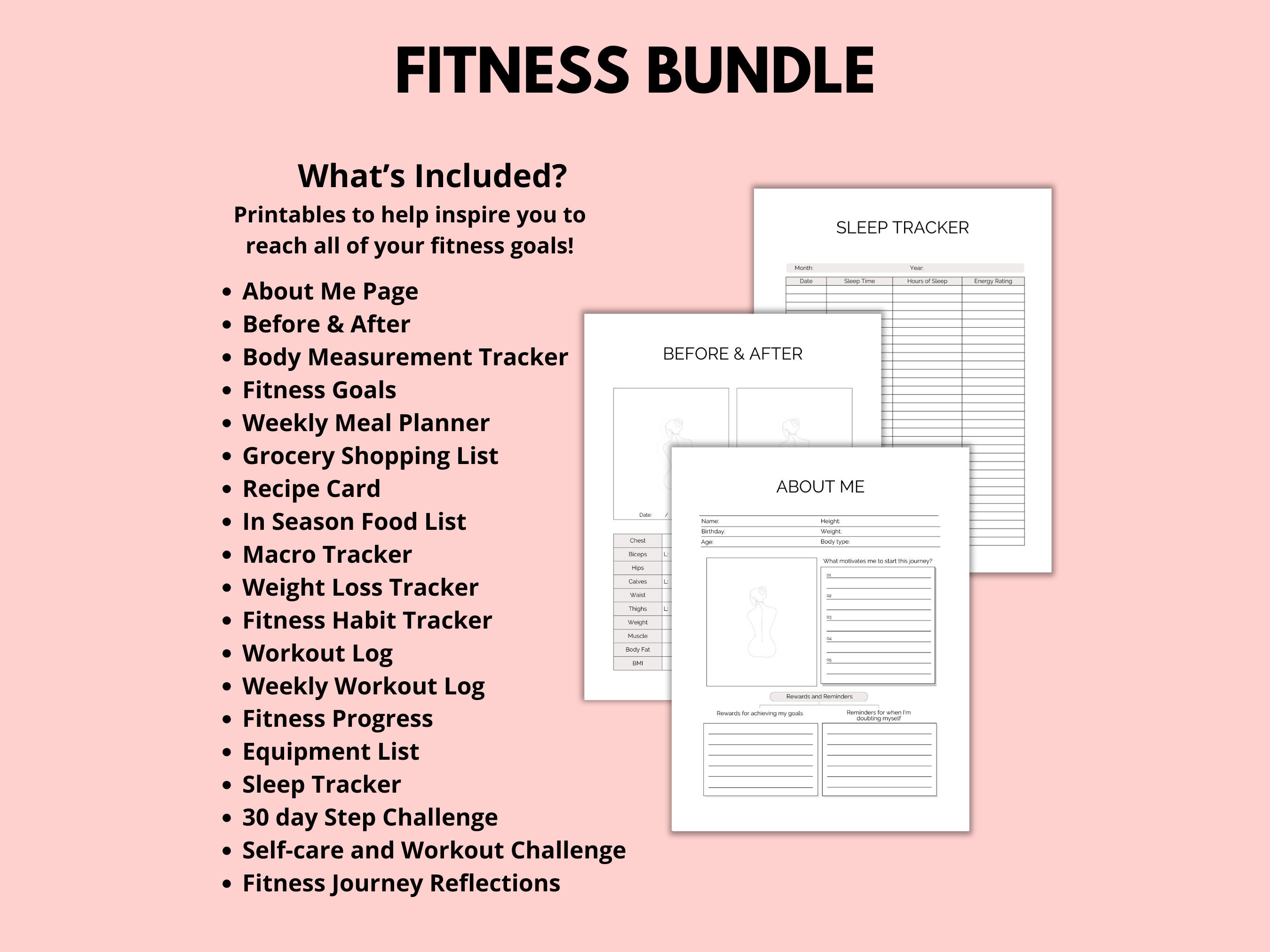 Fitness Planner Printable Bundle, Weight Loss Tracker, Daily Workout ...