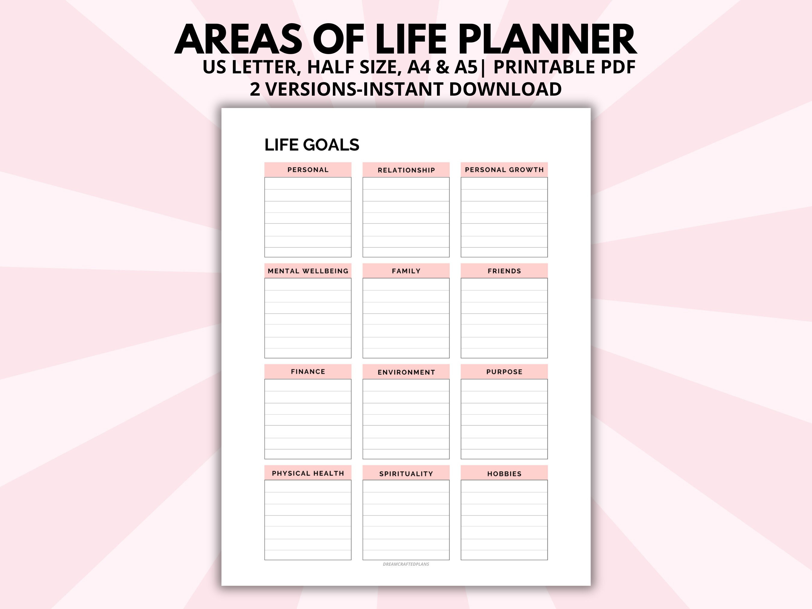 Areas of Life Planner Printable PDF, Goal Planner, Goal Setting ...