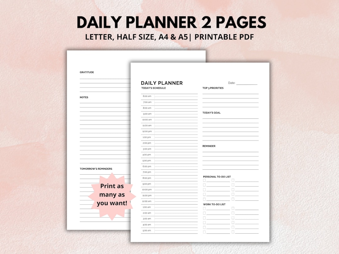 Modern Minimalist Daily Planner Printable, Time Blocking PDF (A4/A5/US ...