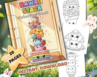 Kleurboek Kawaii Food Stack (digitale download)