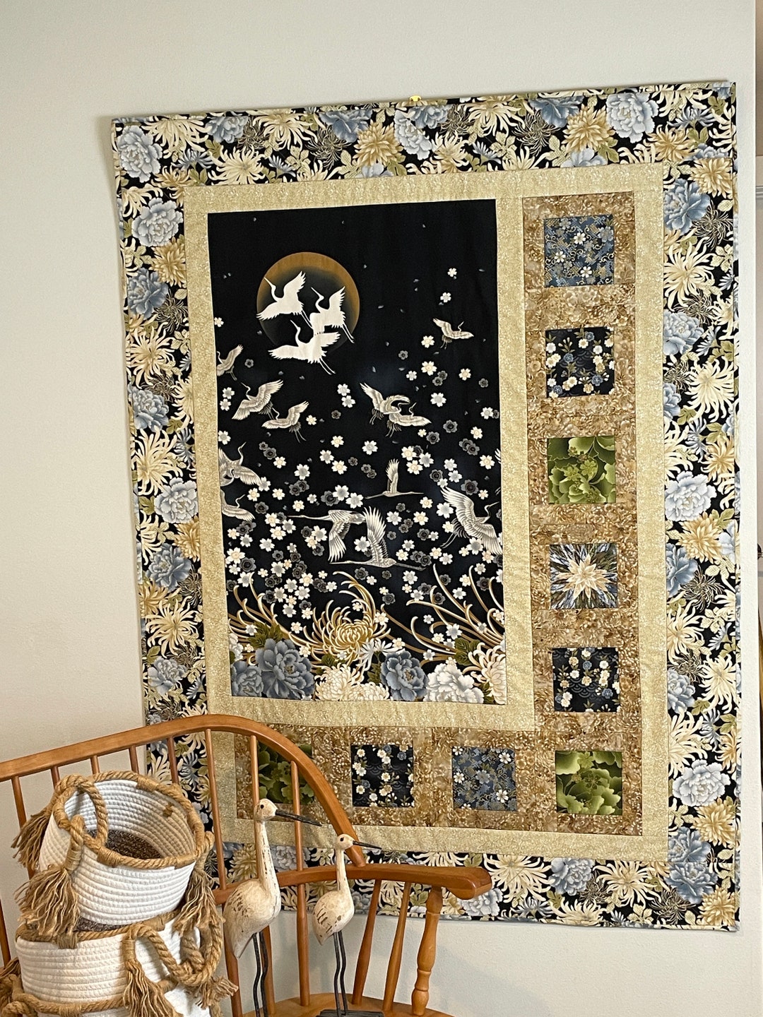 Heron Japanese Print Pattern Quilt main image 0