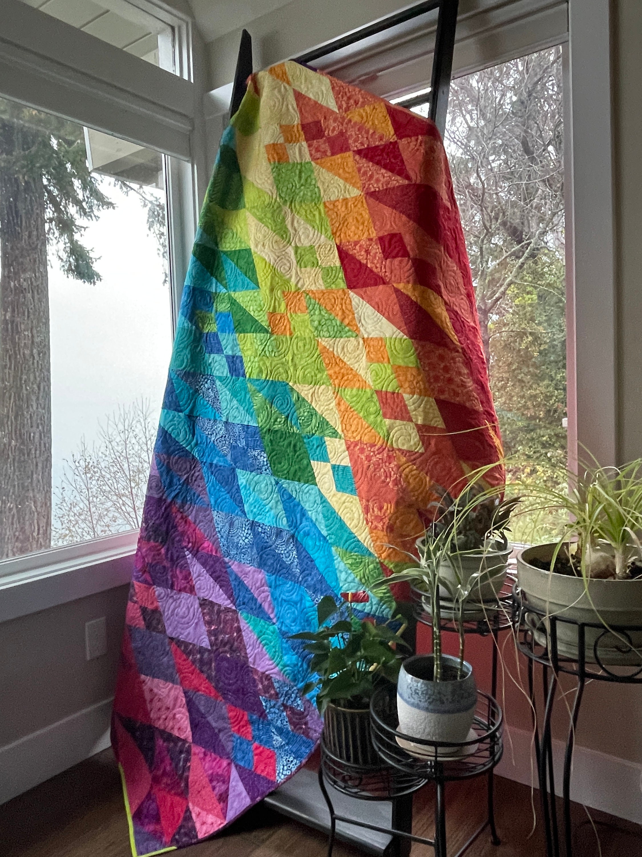 Bright Multi Color Gradient Quilt of Batiks Would Make an Etsy