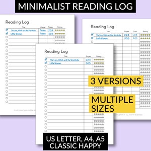 Registro de lectura minimalista / Registro de libros / Libros para leer / Libros que he leído / Registro de lectura imprimible / A4 A5 Carta Clásico Feliz Imprimible / Diario