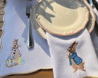 Peter Rabbit Easter Linen Napkin & Placemat Set - Fairytale Table Setting, Unique Design, Handmade Excellence - Perfect Easter Gift