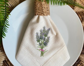 Servilleta de lino bordada de lavanda / Servilleta de cena / Juegos de mesa / Housewarming / Servilleta de lavanda / Regalo de boda / Fiesta nupcial / Hecho a mano
