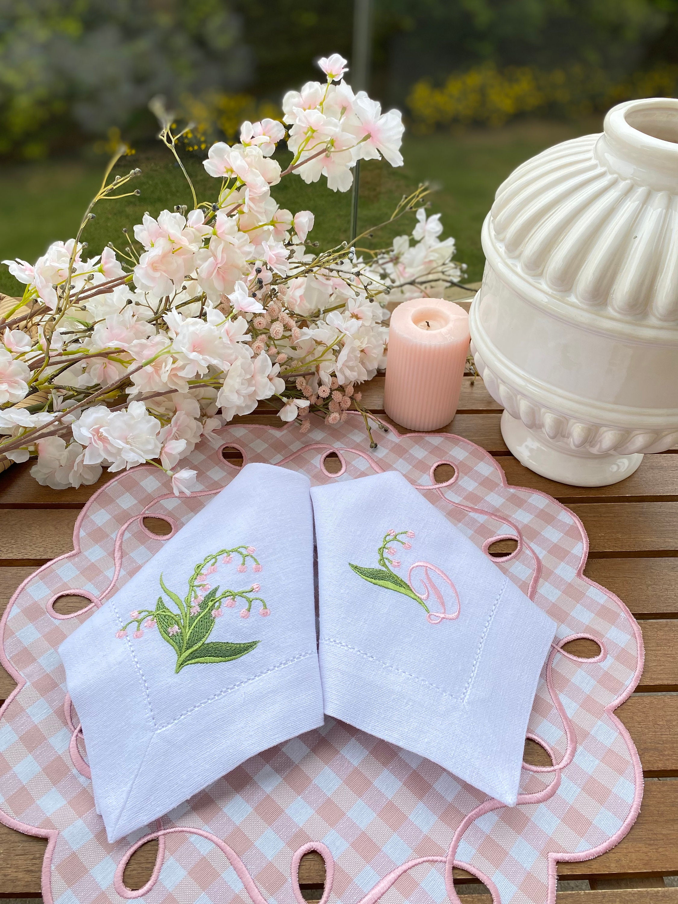 Lily of the Valley Monogrammed Linen Napkin - Bella Lino Linens