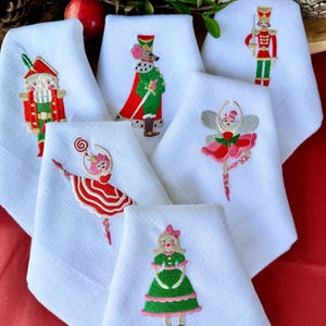 Embroidered Christmas Nutcracker Napkins |  Nutcracker Ballet Theme | Festive Table Decor | Christmas Gift