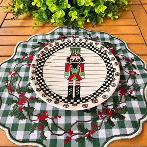 Holly Christmas Placemat Table Decor, Scalloped Edge Mat, Embroidered image 8