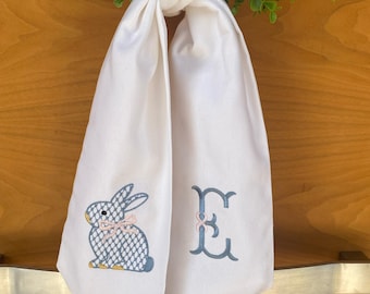 Bunny Easter Wreath Sash - monogrammed- Easter wreath sash - For front door -Housewarming - Hostess gift
