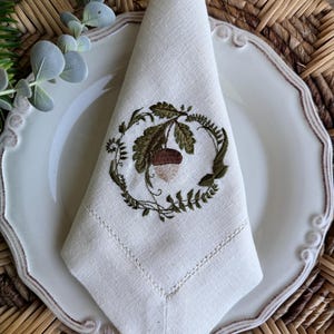 Rustic Fall Linen Napkins With Acorn Embroidery – Autumn Thanksgiving ...