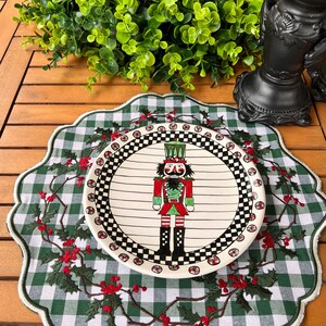 Holly Christmas Placemat Table Decor, Scalloped Edge Mat, Embroidered image 9