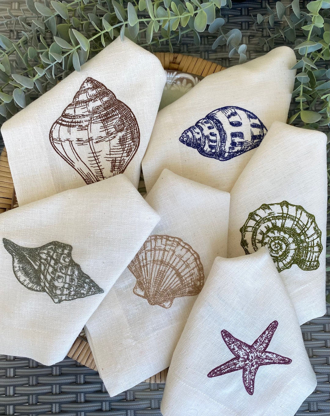 Shell Paper Napkins Shell Embroidered Linen Napkins | Party Linen Napkins | Dinner Napkins ...