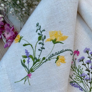 Embroidered Wildflower Napkins Easter Decor botanical embroidery backyard wedding housewarming gift set wildfower party napkins image 6