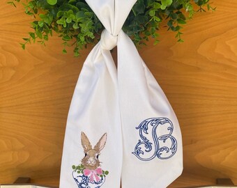 Chinoiserie Bunny Easter Wreath Sash - monogrammed- Easter wreath sash - For front door -Housewarming - Hostess gift