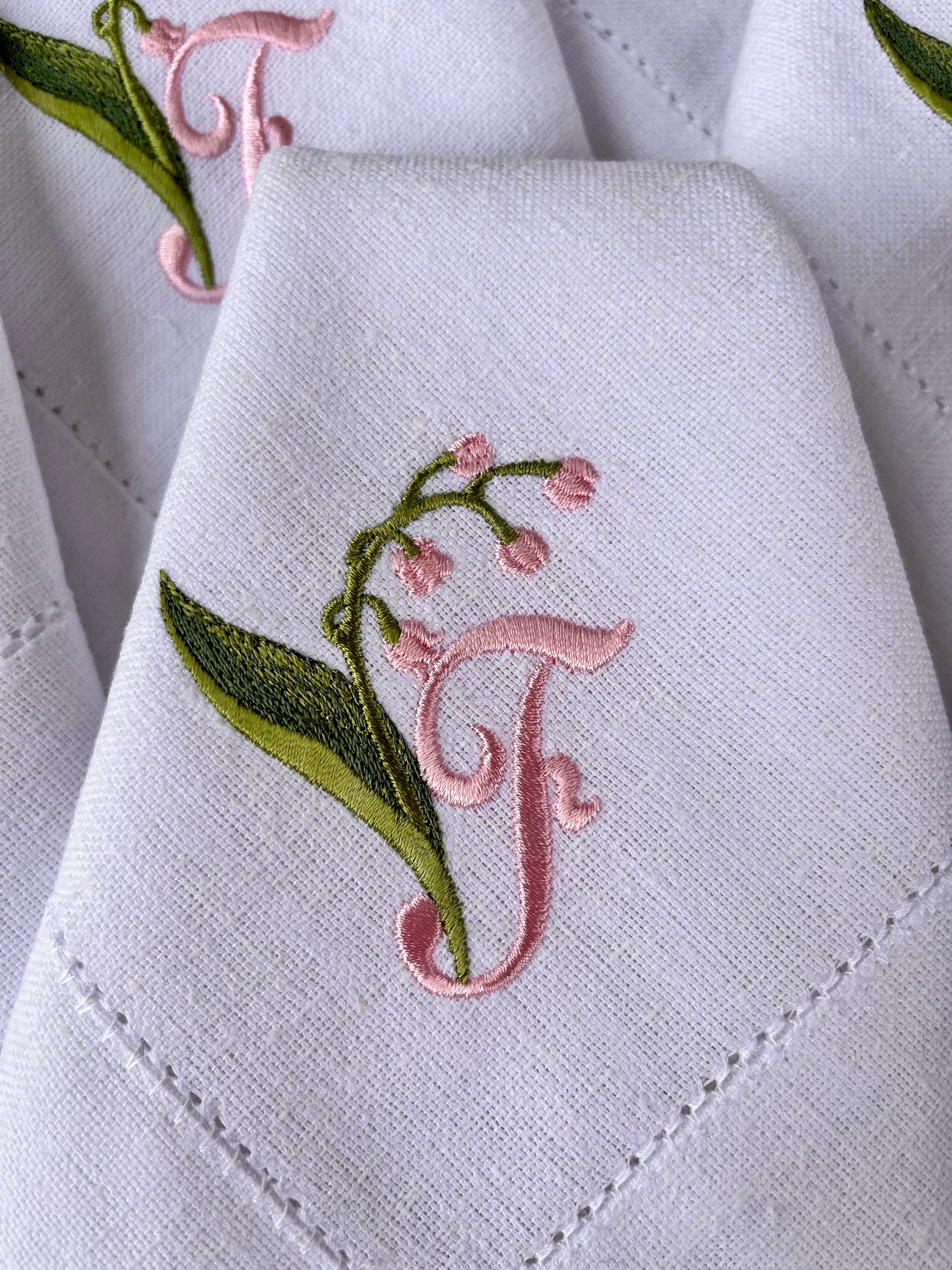 Lily of the Valley Monogrammed Linen Napkin - Bella Lino Linens