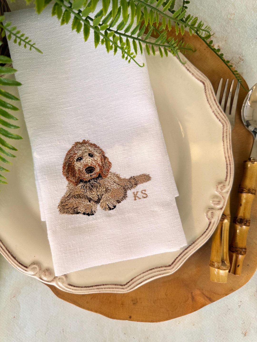 Personalized Golden Doodle Embroidered Linen Napkins