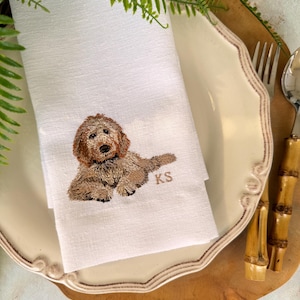 Personalized Golden Doodle Embroidered Linen Napkins - Custom Pet Portrait Napkins - Dog Lover Gift - Personalized Table Setting