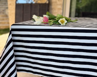 Black and White Striped Tablecloth – Elegant Wedding & Party Tablecloth – Custom Sizes Available