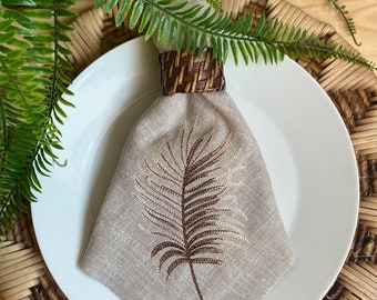 Palm Leaf Linen Napkins | Dinner Napkins | Party Napkins | Tropical Party Theme | Housewarming | Table linen sets | Embroidered linen napkin